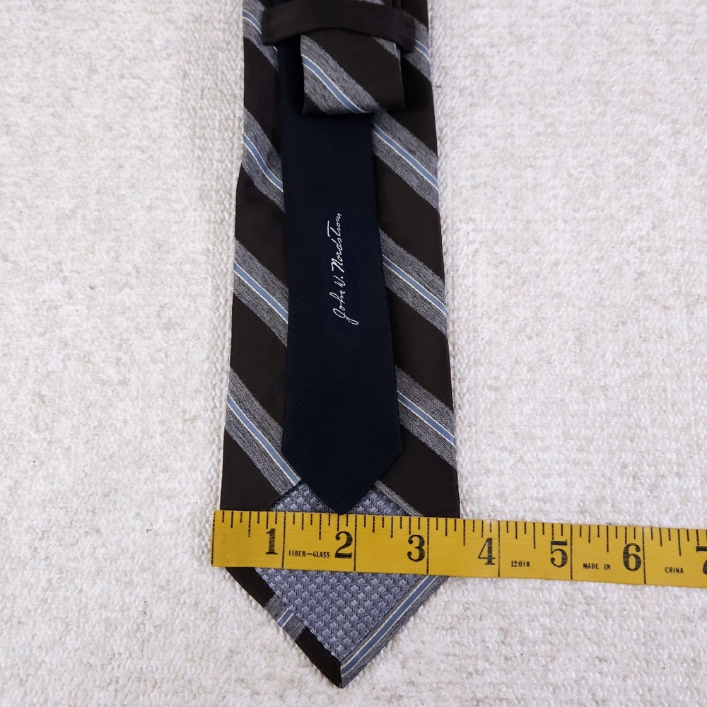 John W Nordstrom Silk Tie Brown Blue Gray Striped 59" x 3.5" USA - Picture 5 of 5